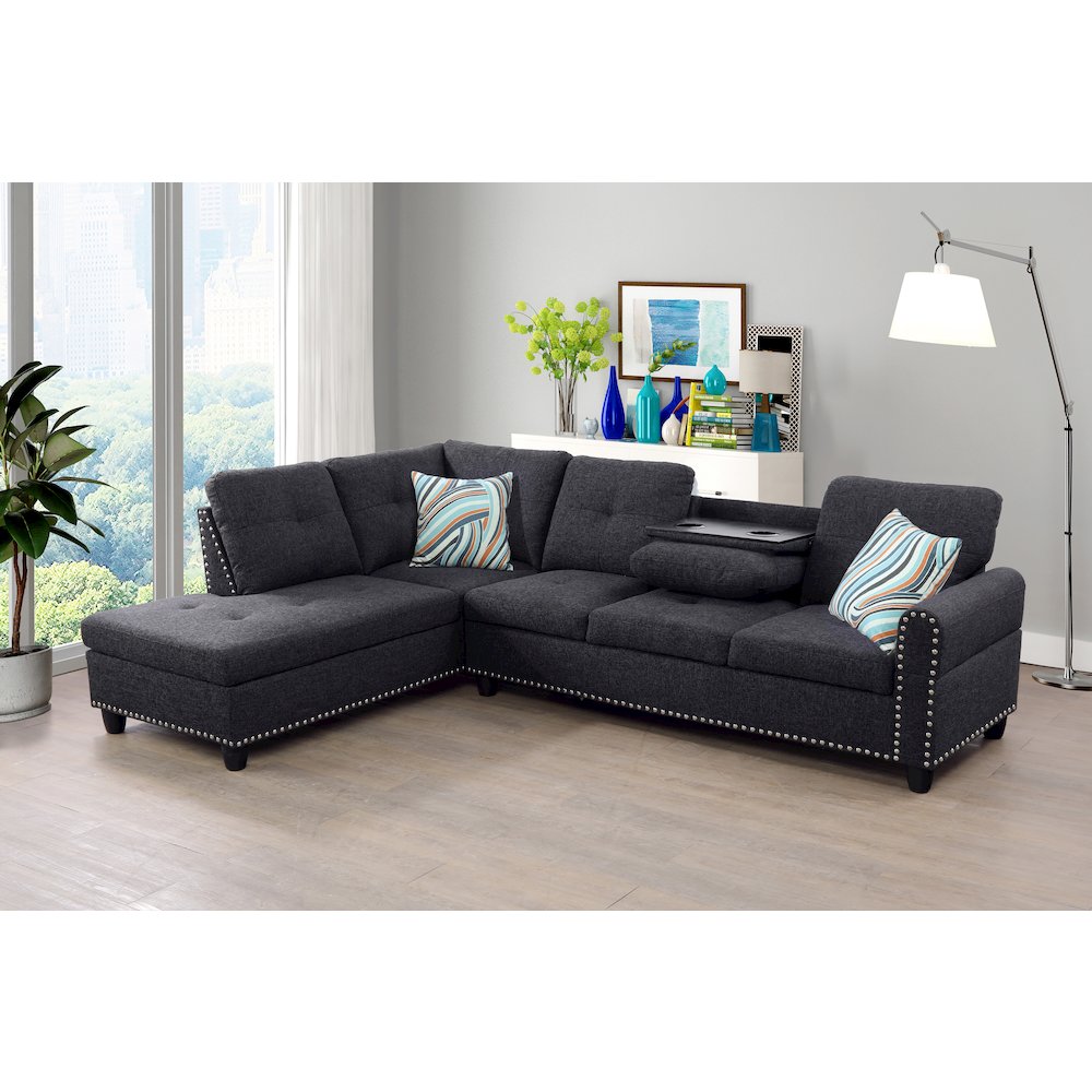 Sectional Sofa Set For Living Room In Left Facing Black Gray Color. Picture 1