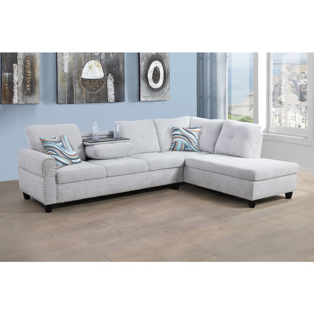 Sectional Sofa Set For Living Room In Right Facing Gray White Color. Picture 1