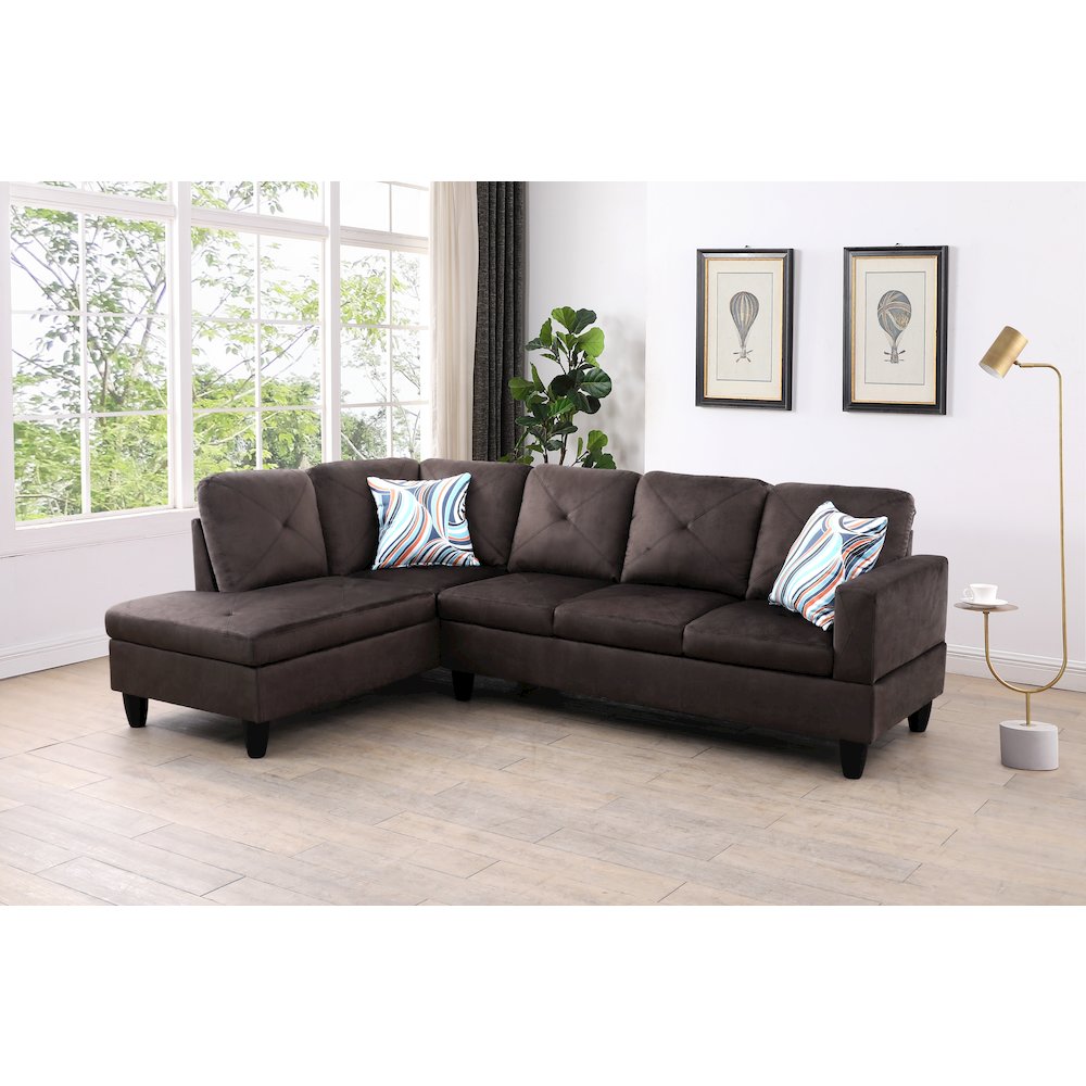 Sectional Sofa Set For Living Room In Left Facing Brown Gray Flannel Color. Picture 2