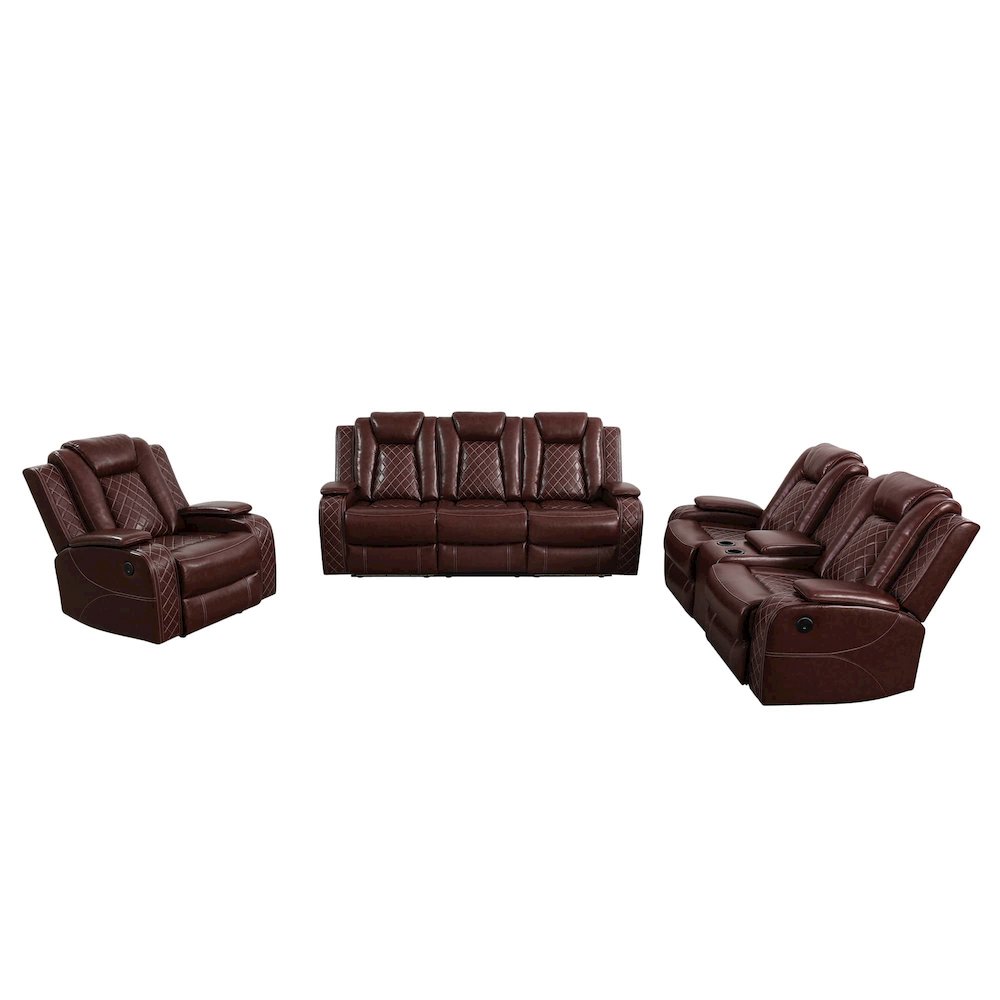 3 Pieces Faux Leather Power Recliner Sofa With Led, Cup Holder And Storage. Picture 1