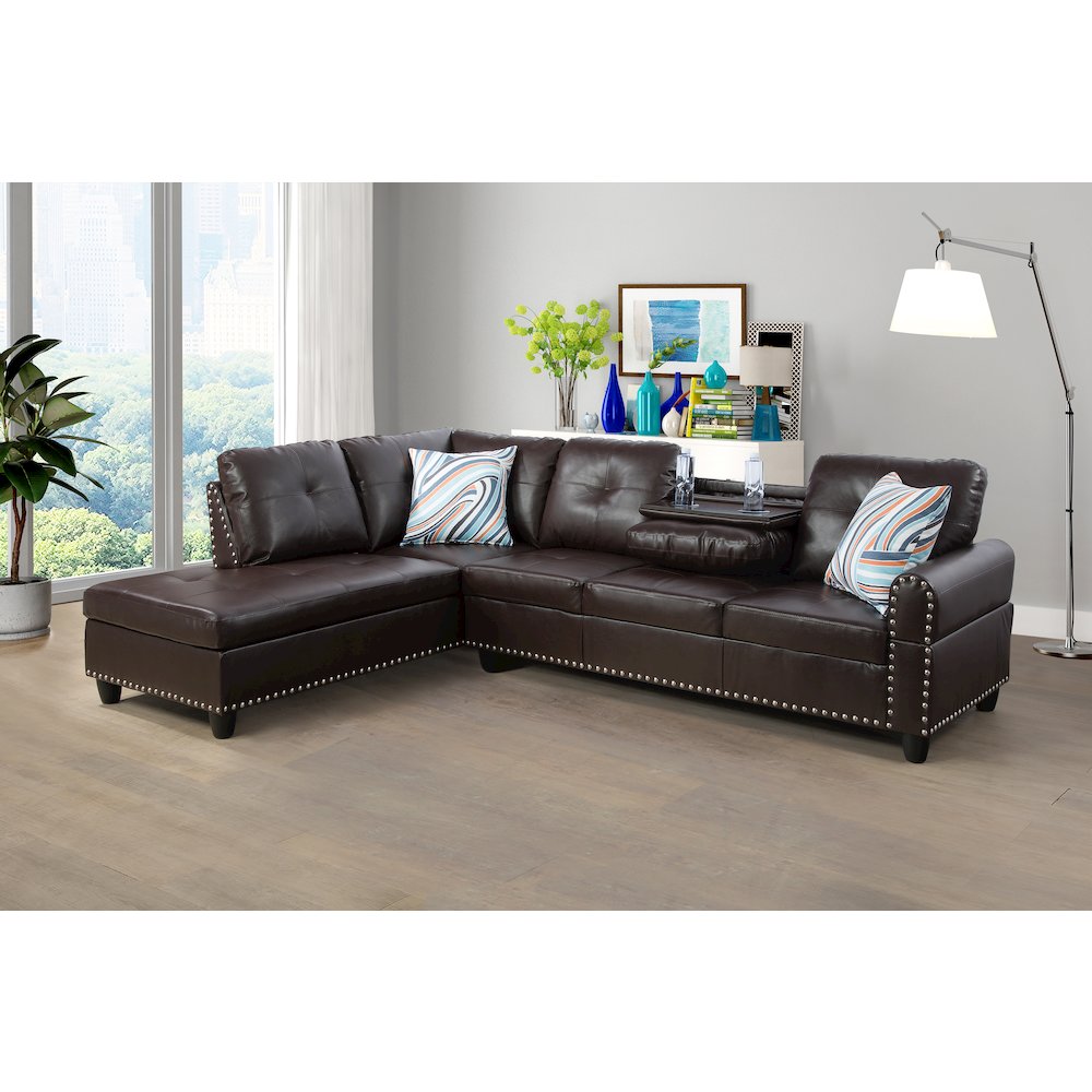 Sectional Sofa Set For Living Room In Left Facing Brown Color. Picture 1