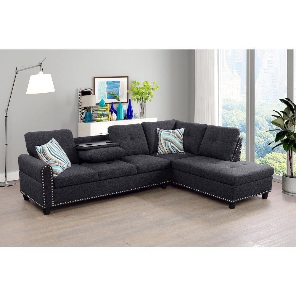 Sectional Sofa Set For Living Room In Right Facing Black Gray Color. Picture 1