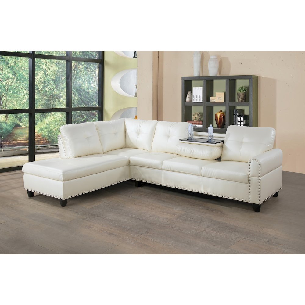 Sectional Sofa Set For Living Room In Left Facing Cream White Color. Picture 1