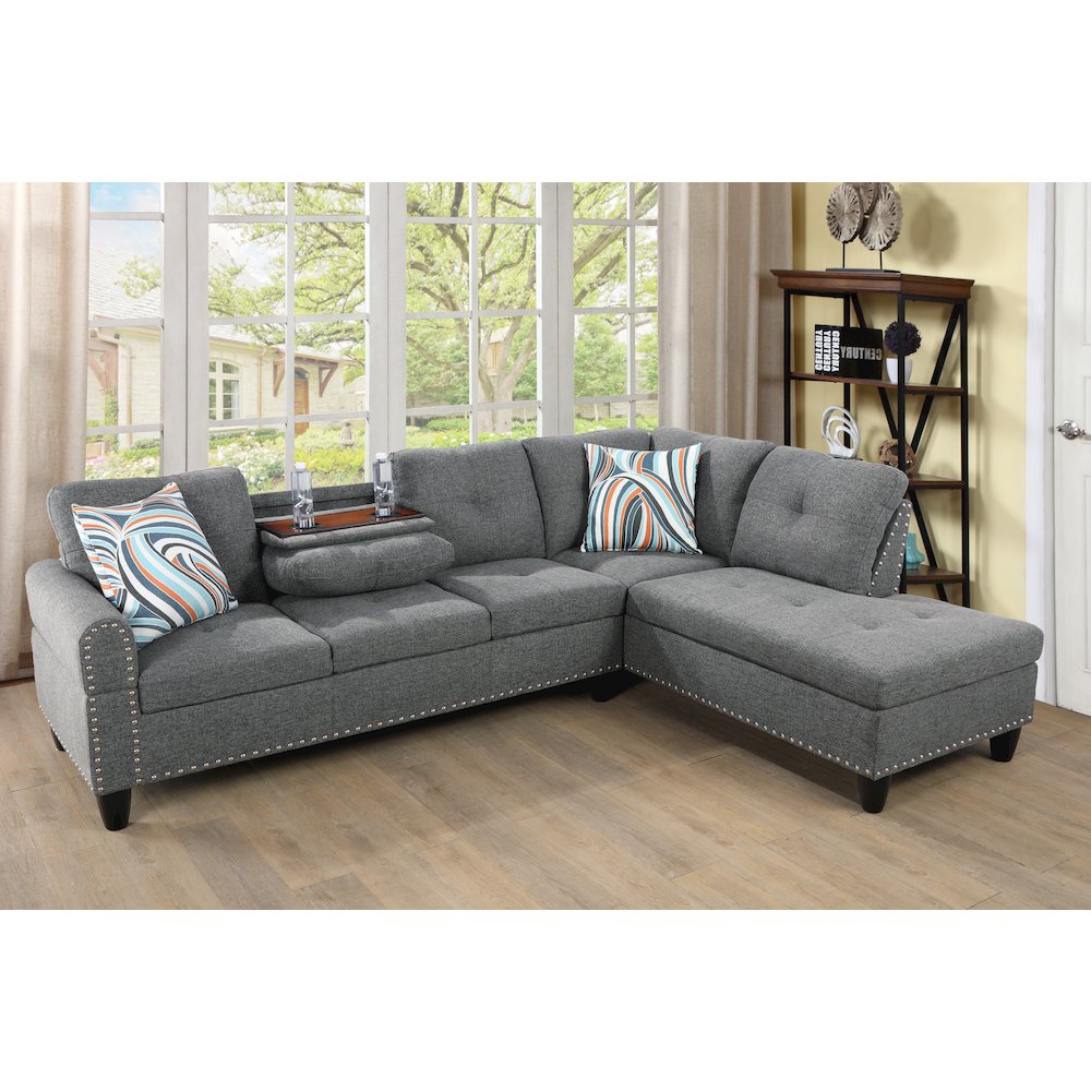 Sectional Sofa Set For Living Room In Right Facing Gray Color. Picture 1