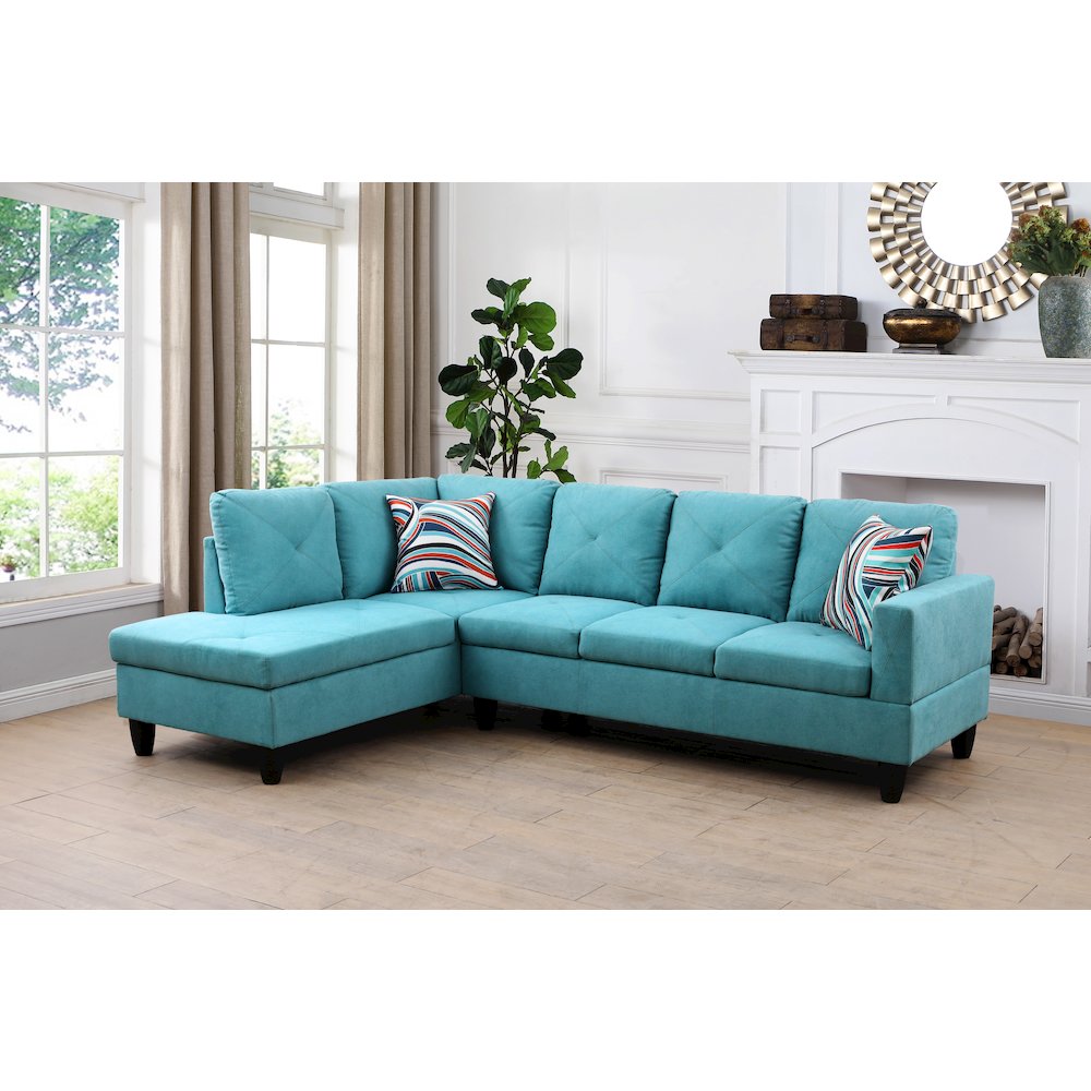 Sectional Sofa Set For Living Room In Left Facing Light Blue Linen Color. Picture 2