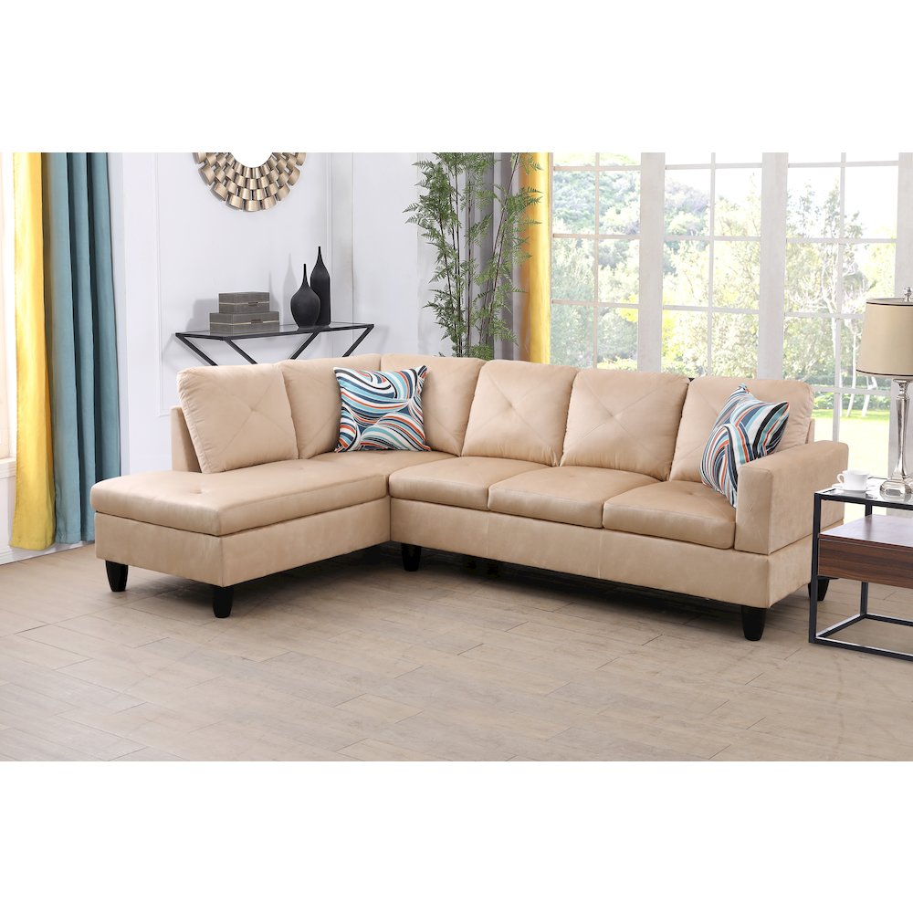 Sectional Sofa Set For Living Room In Left Facing Brown Beige Microfiber Color. Picture 2