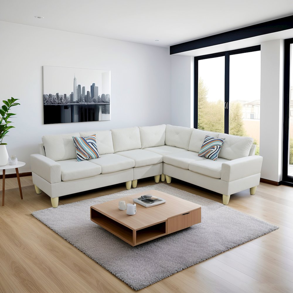 Sectional Sofa Set For Living Room In Beige Massa Color. Picture 1