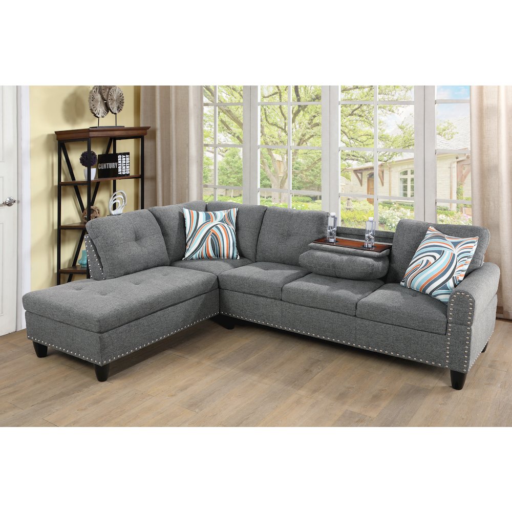 Sectional Sofa Set For Living Room In Left Facing Gray Color. Picture 1