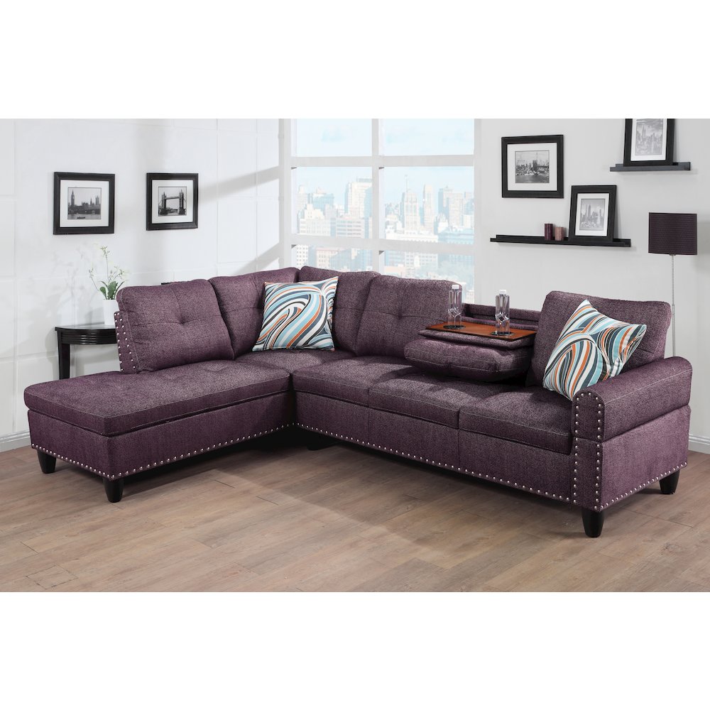 Sectional Sofa Set For Living Room In Left Facing Purple Color. Picture 1