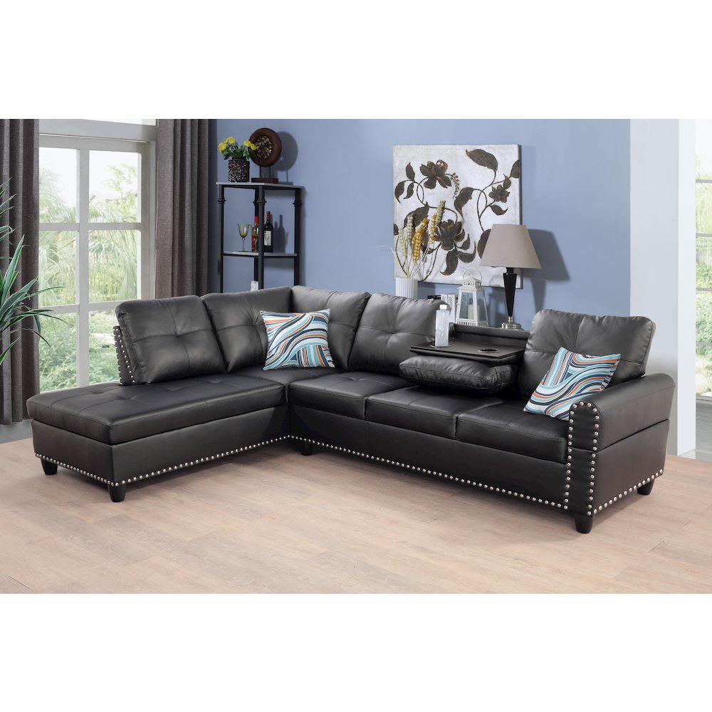 Sectional Sofa Set For Living Room In Left Facing Black Color. Picture 1