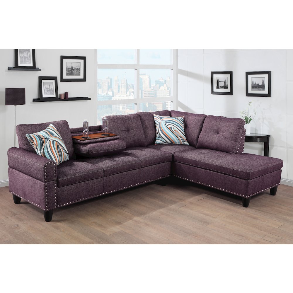 Sectional Sofa Set For Living Room In Right Facing Purple Color. Picture 1