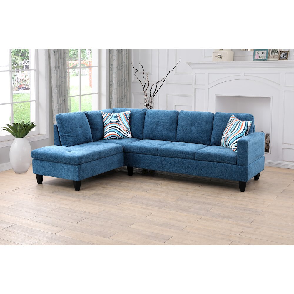 Sectional Sofa Set For Living Room In Left Facing Sky Blue Linen Color. Picture 2