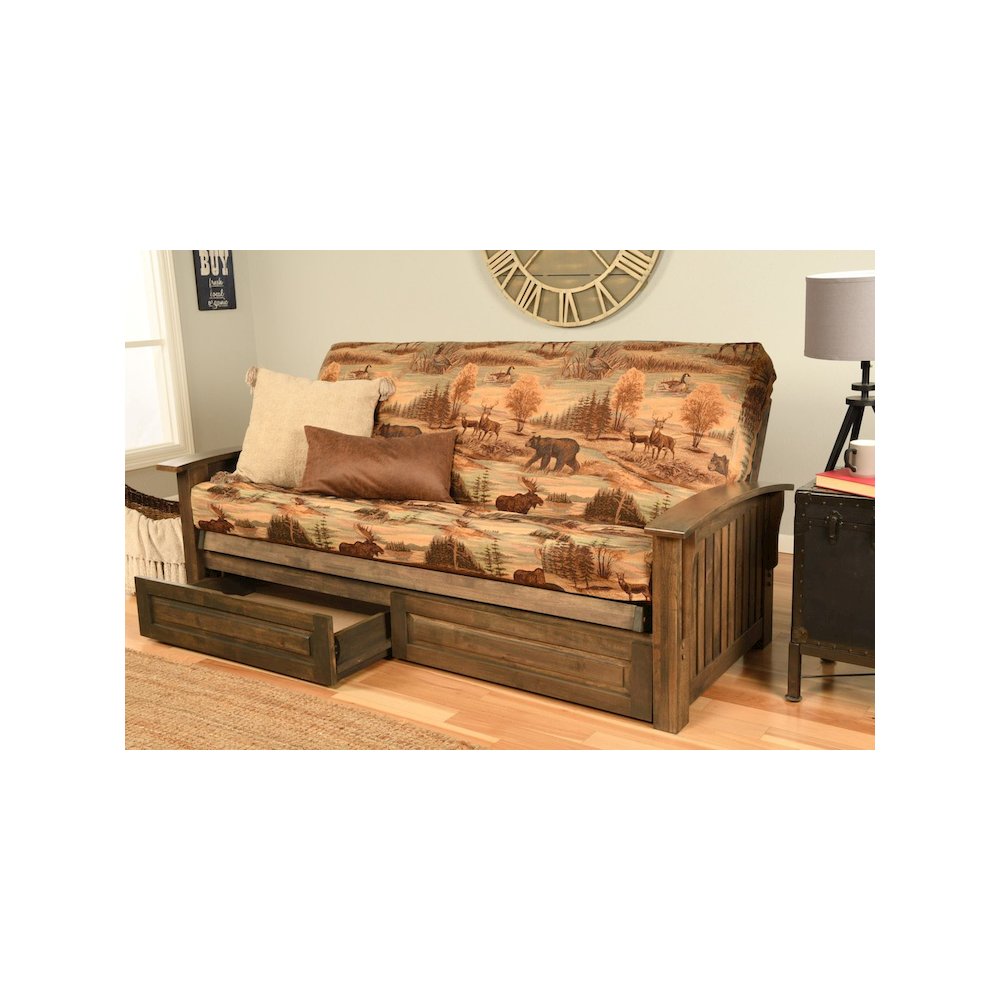 Washington Frame-Rustic Walnut  Finish-Canadian Mattress-Storage Drawers. Picture 2