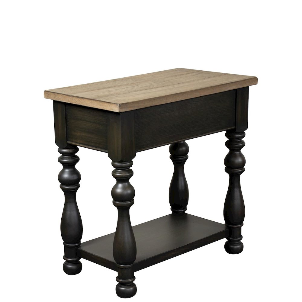 Brown Chairside Table, Poplar Ash Veneer, V-Grooves, Drawer, Fixed Shelf. Picture 6