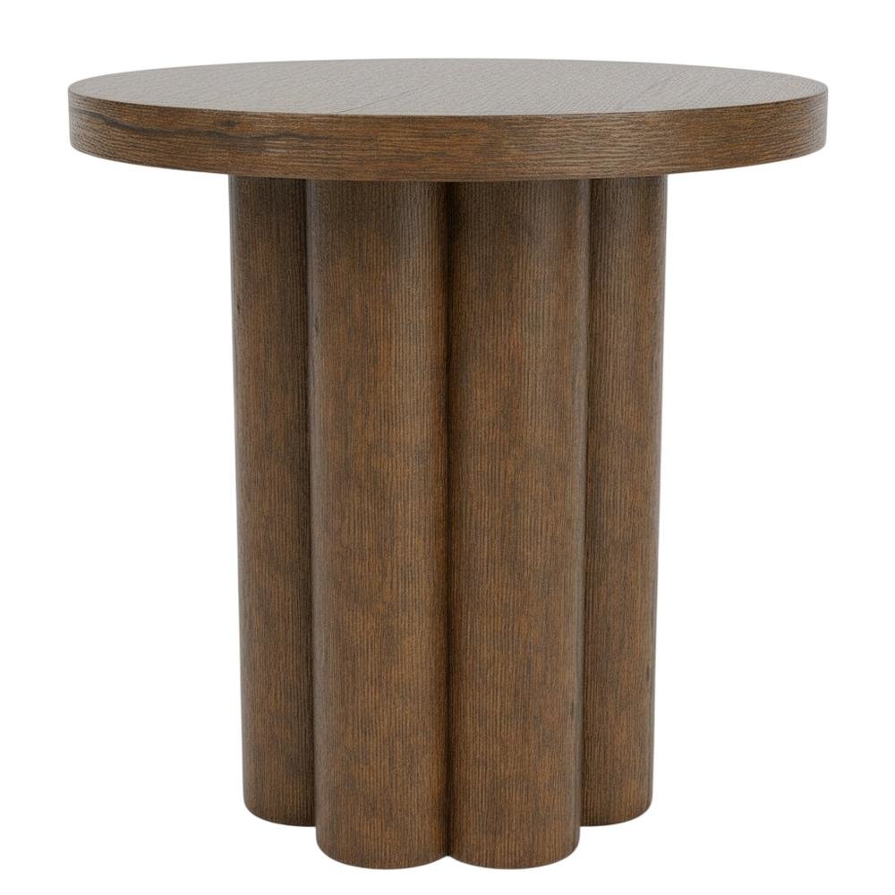 Brown Round End Table with Pedestal Base for Living Room Corners. Picture 1