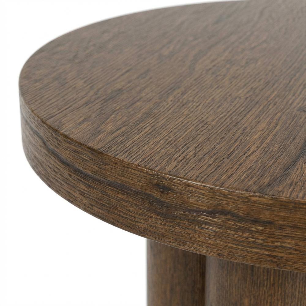 Brown Round End Table with Pedestal Base for Living Room Corners. Picture 5