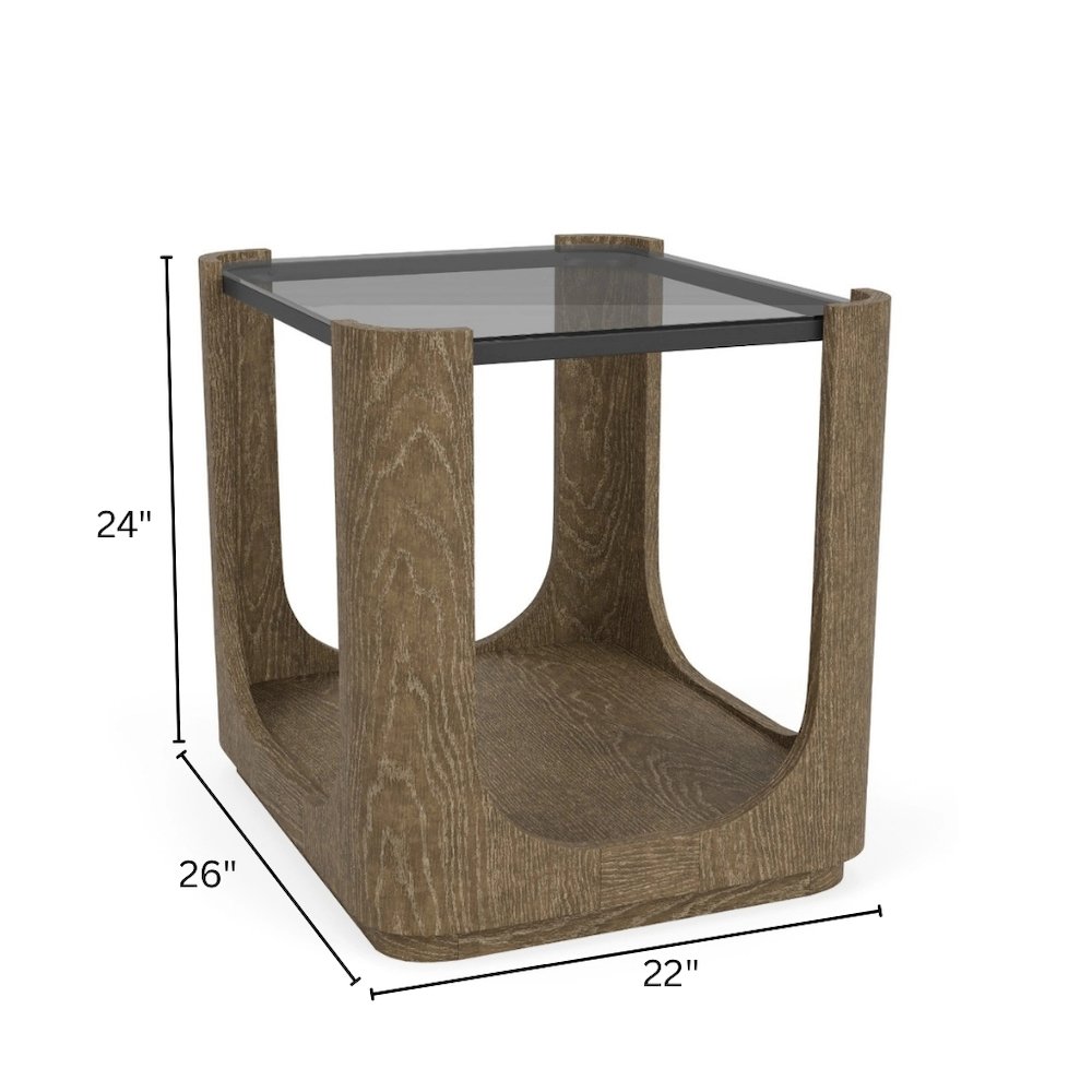 Brown End Table, Hardwoods & Oak Veneers, Unique Curved Opening Storage. Picture 4