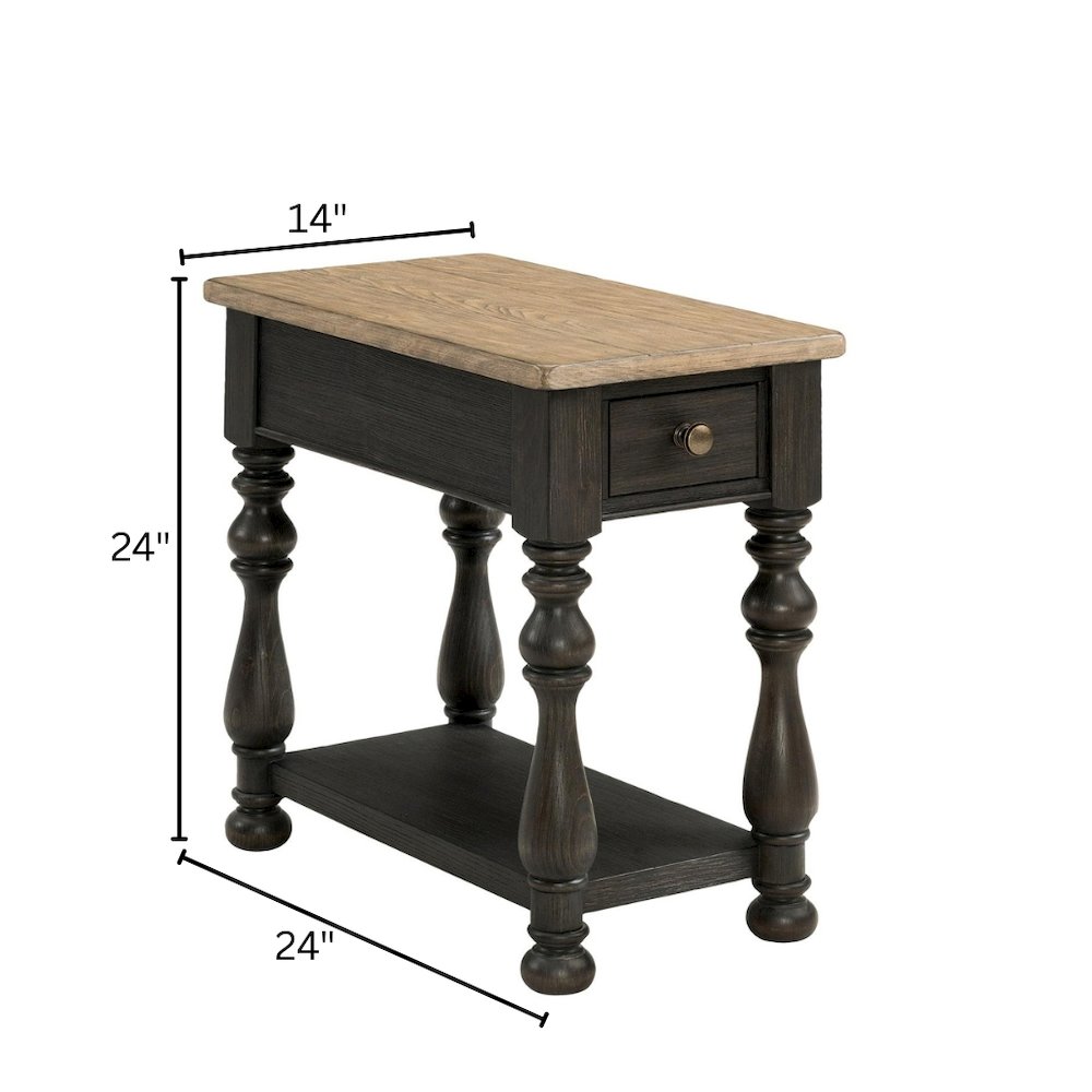 Brown Chairside Table, Poplar Ash Veneer, V-Grooves, Drawer, Fixed Shelf. Picture 9