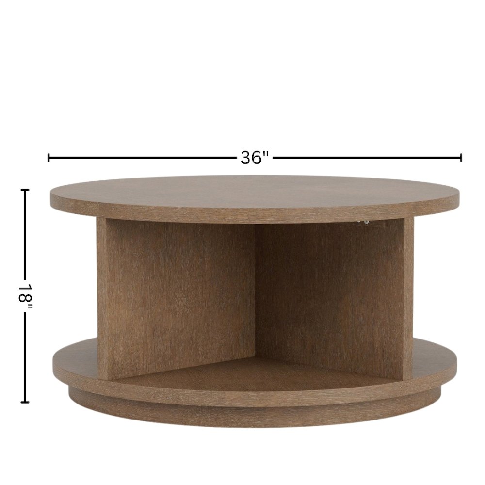 Round Coffee Table Living Room Center Table in Brown Wooden Finish. Picture 5