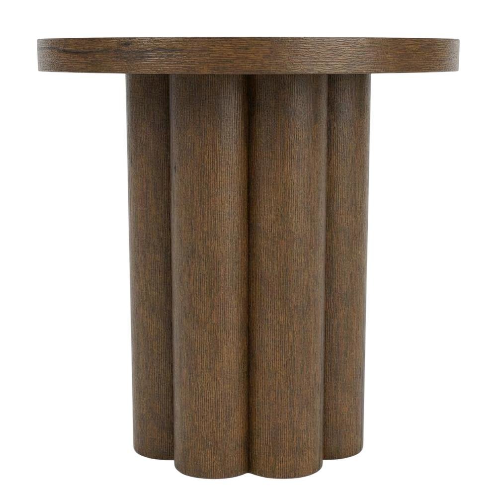 Brown Round End Table with Pedestal Base for Living Room Corners. Picture 4