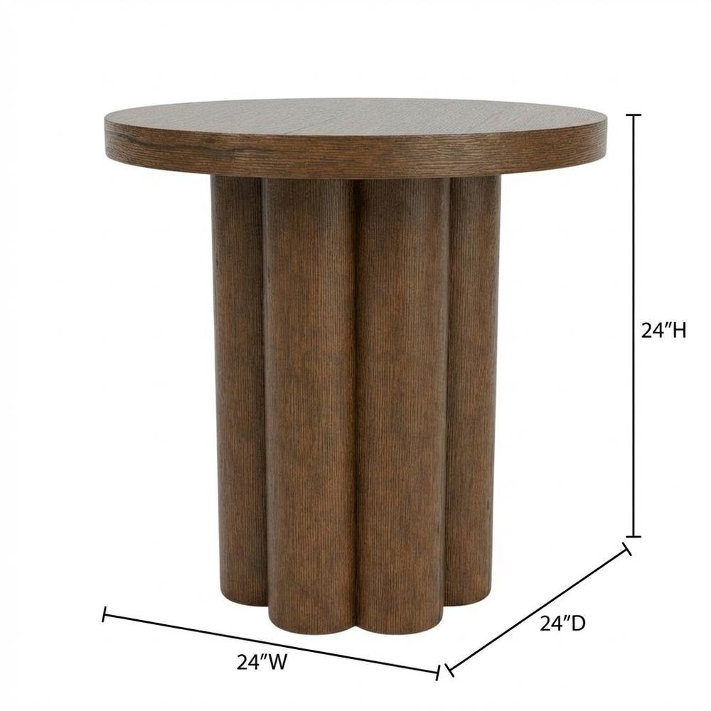 Brown Round End Table with Pedestal Base for Living Room Corners. Picture 7