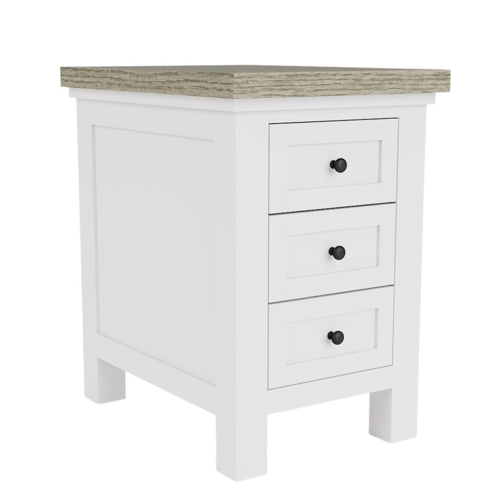 Beige Wooden 3 Drawer End Table Nightstand with Drawers Bedside Table. Picture 1