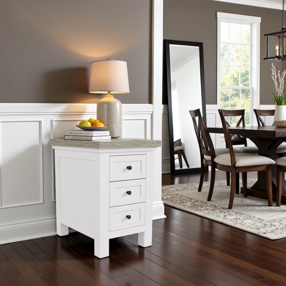 Beige Wooden 3 Drawer End Table Nightstand with Drawers Bedside Table. Picture 2