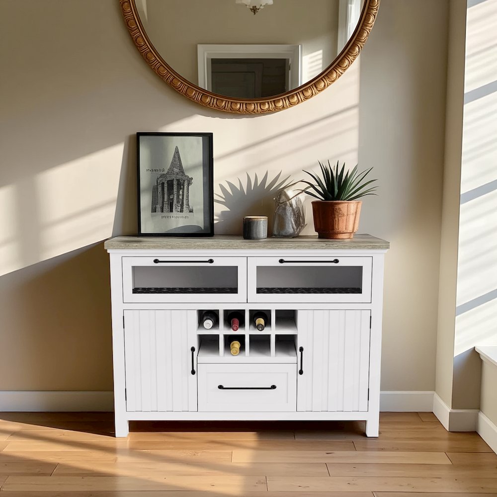 Buffet Cabinet with Storage – Beige Sideboard Cabinet and Buffet Table. Picture 2