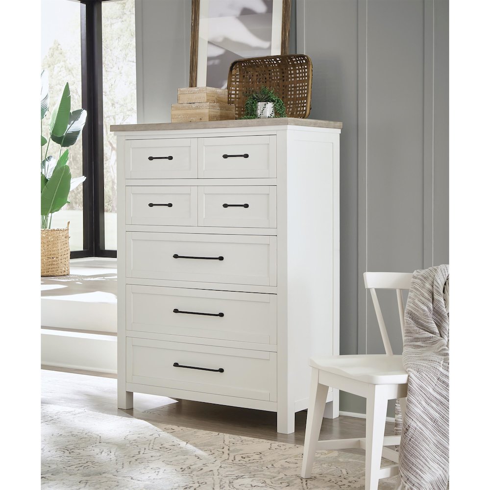 Cora White Five Drawer Chest. Picture 2