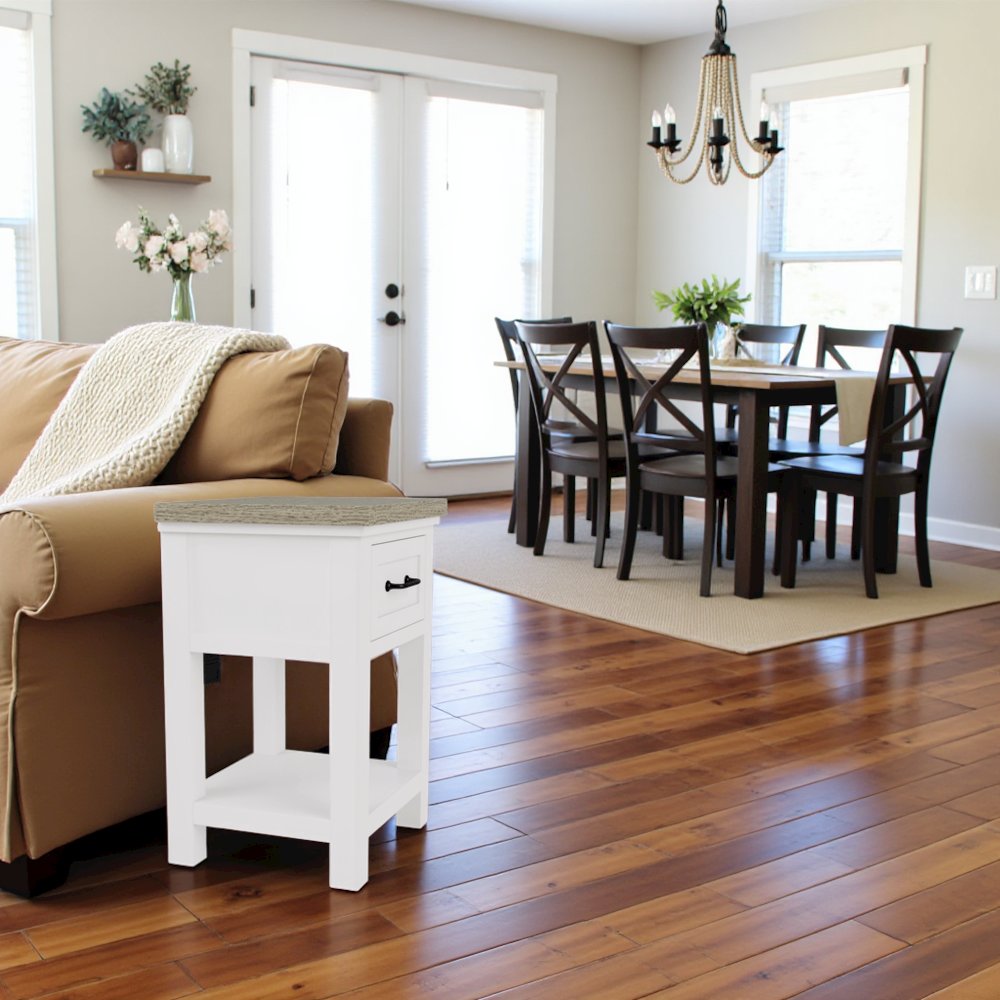 Wood Nightstand with Drawer – Beige End Table Bedroom Accent Storage. Picture 3