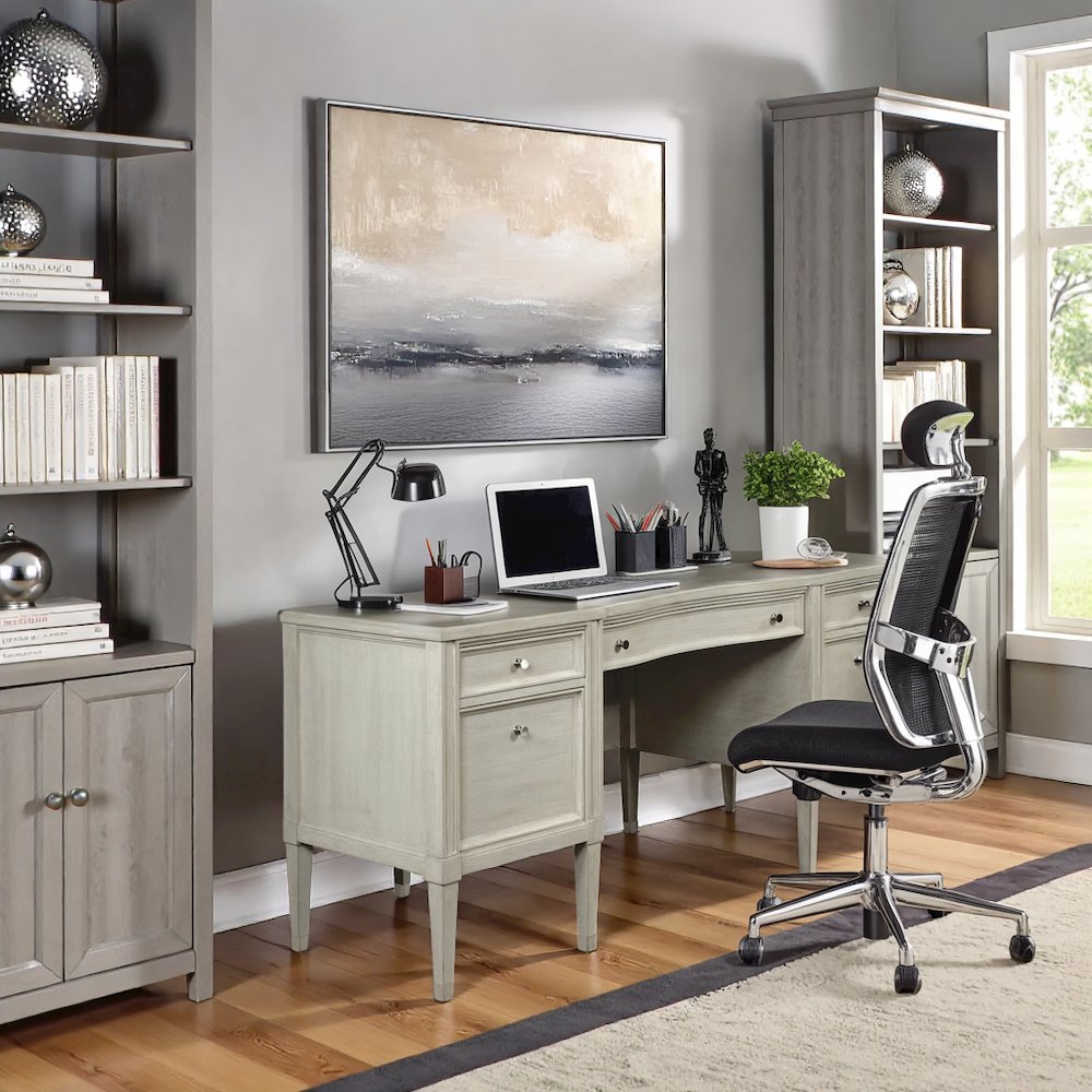 Executive Wood Desk with 5 Drawers – Traditional Office Desk in Brown Finish. Picture 2
