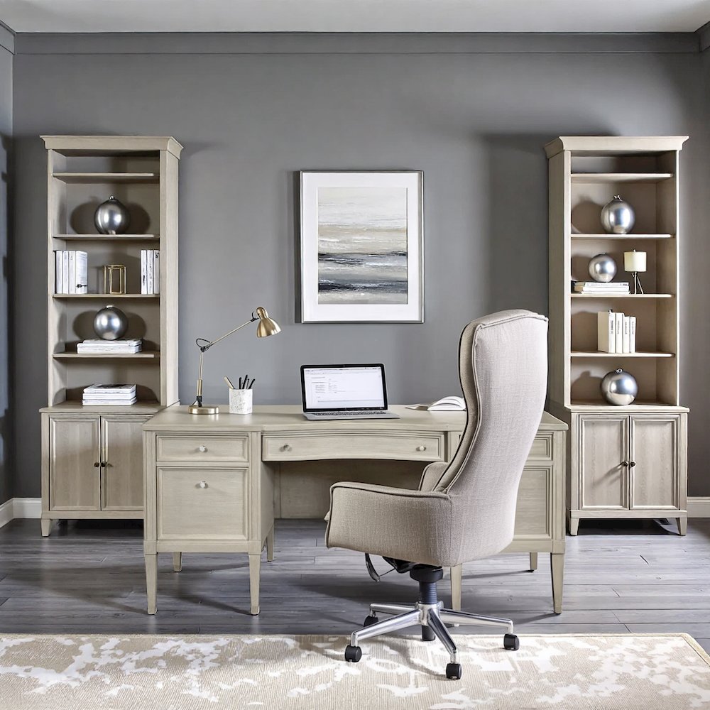 Executive Wood Desk with 5 Drawers – Traditional Office Desk in Brown Finish. Picture 3