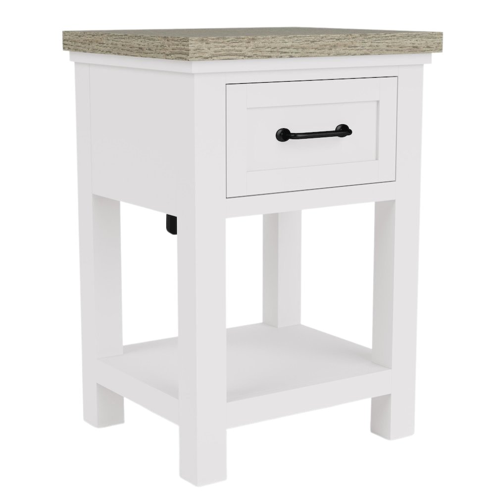 Wood Nightstand with Drawer – Beige End Table Bedroom Accent Storage. Picture 1