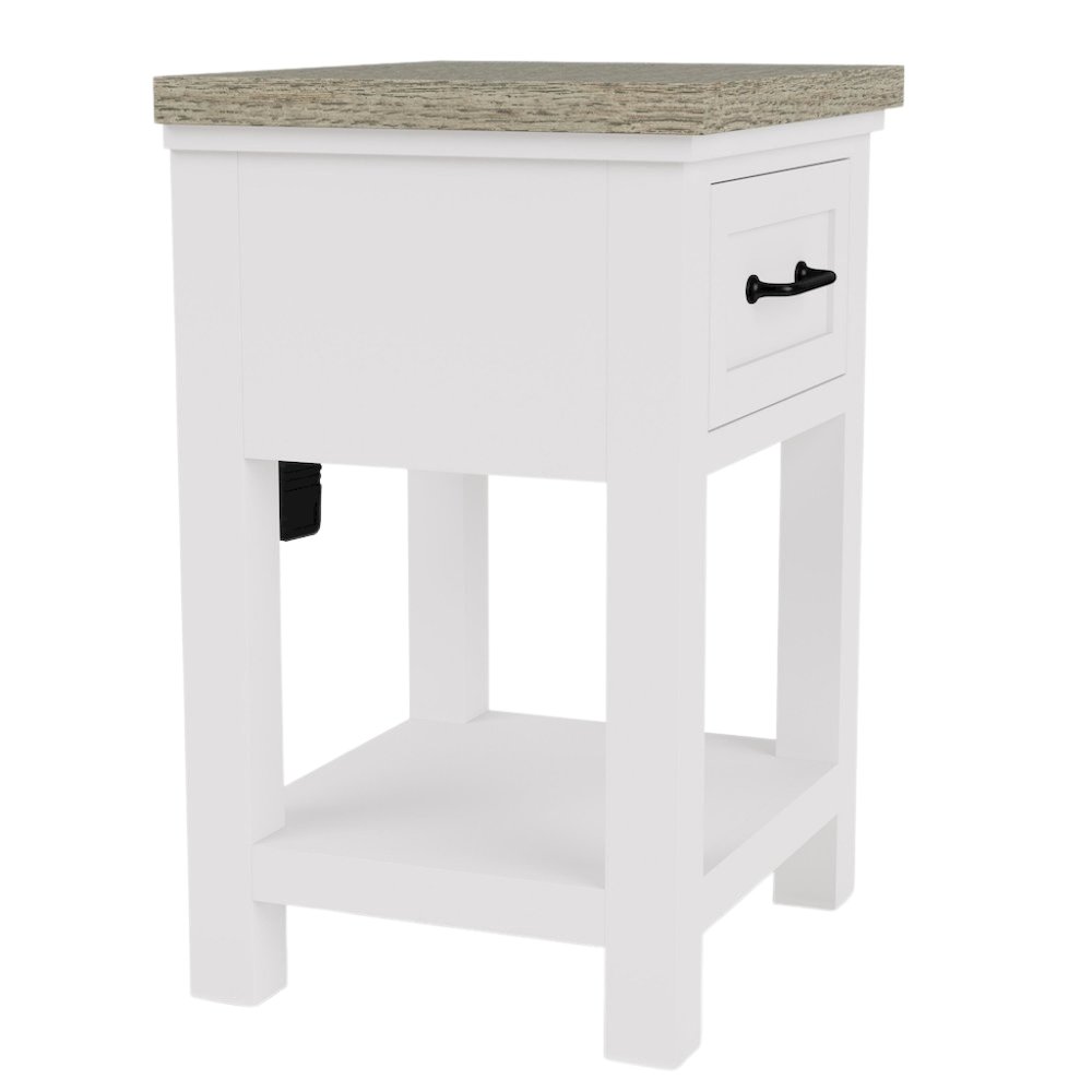Wood Nightstand with Drawer – Beige End Table Bedroom Accent Storage. Picture 4