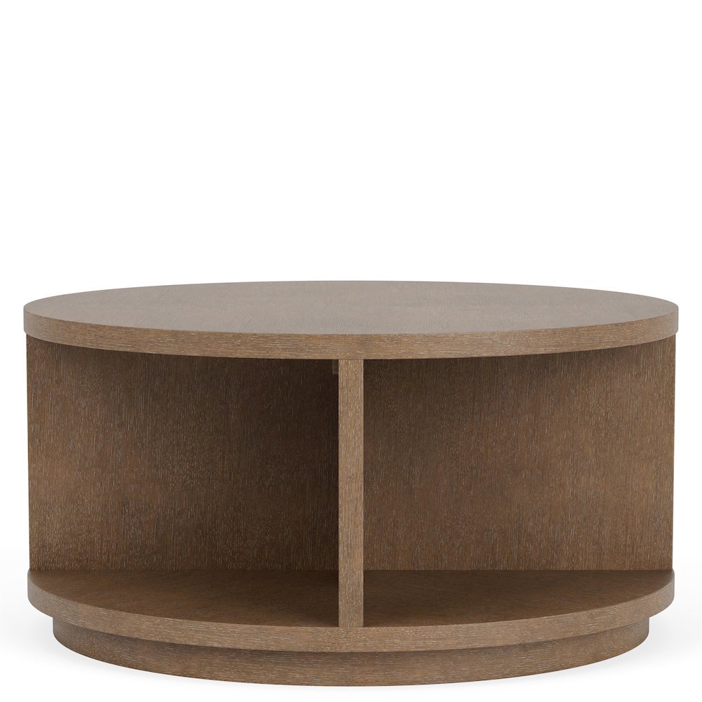 Round Coffee Table Living Room Center Table in Brown Wooden Finish. Picture 1
