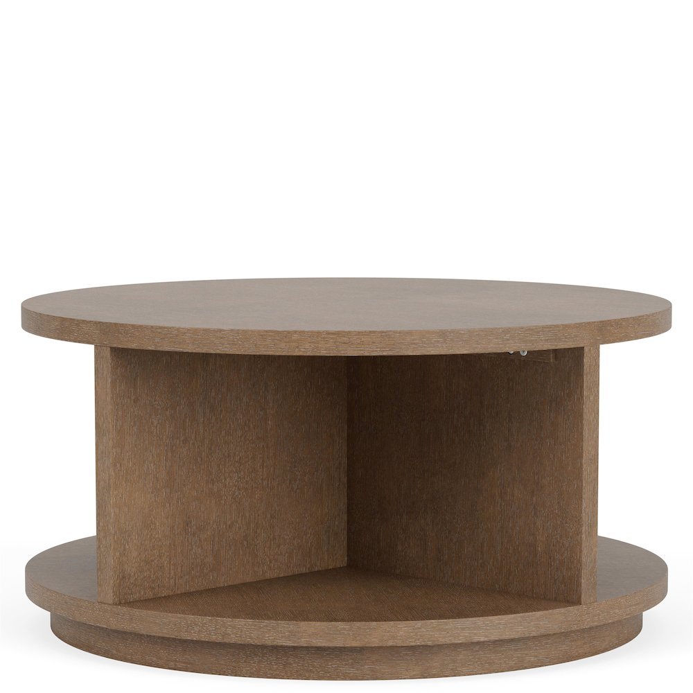 Round Coffee Table Living Room Center Table in Brown Wooden Finish. Picture 4