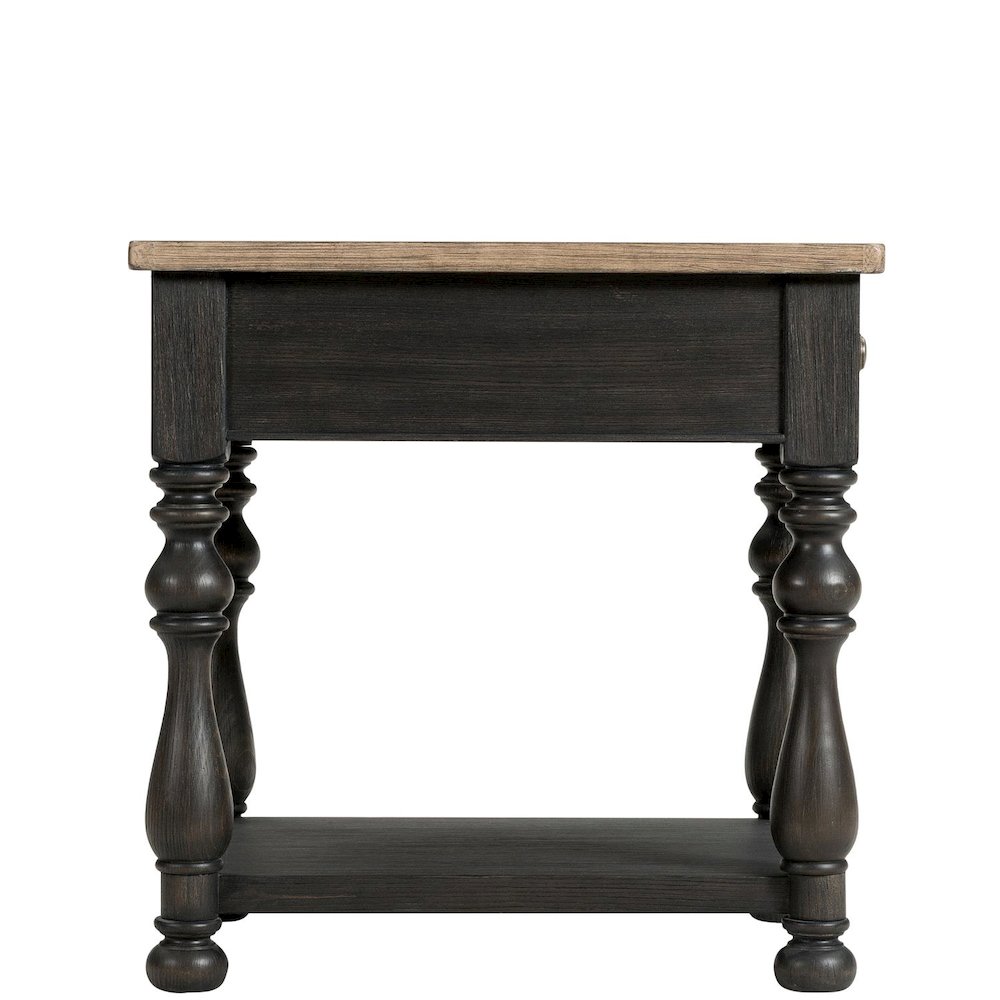 Brown Chairside Table, Poplar Ash Veneer, V-Grooves, Drawer, Fixed Shelf. Picture 7