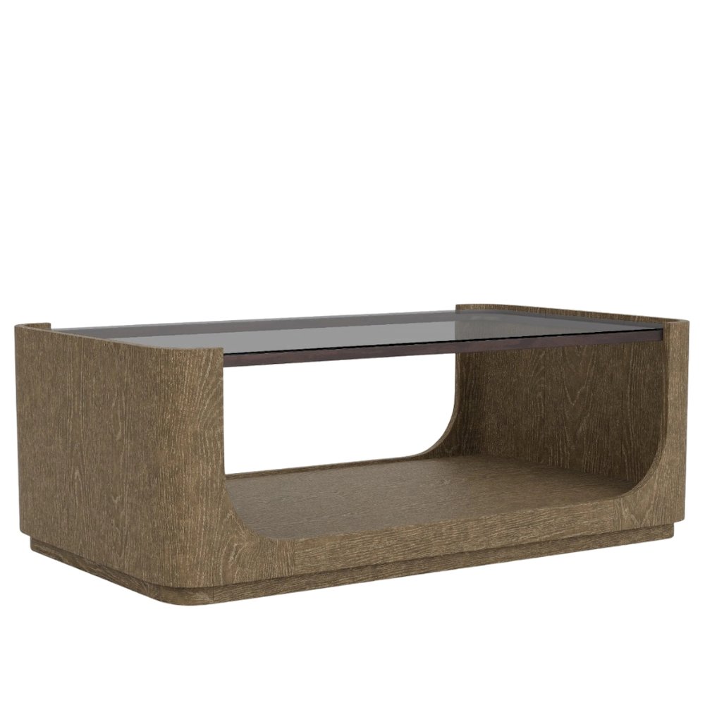 Brown Cocktail Table, Hardwoods & Oak Veneers, Rolling Casters. Picture 1