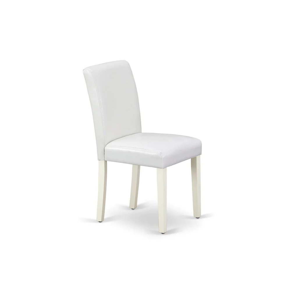 3 Piece Modern Dining Table Set Contains a Round Kitchen Table with Pedestal and 2 White Faux Leather Upholstered Chairs, 36x36 Inch, Linen White. Picture 7