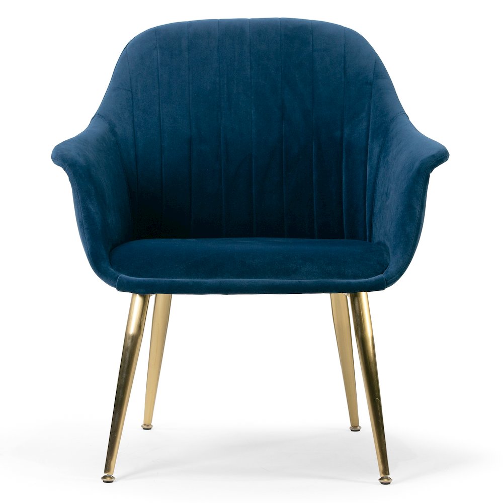Angela Blue Velvet Accent Chair with Golden Metal Legs Stitching Accent. Picture 1
