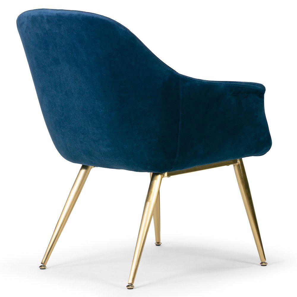 Angela Blue Velvet Accent Chair with Golden Metal Legs Stitching Accent. Picture 4