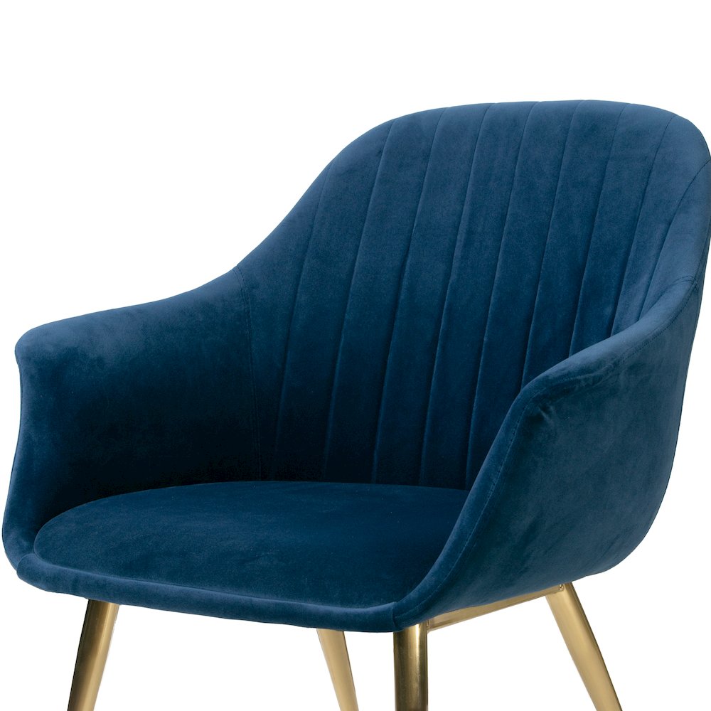 Angela Blue Velvet Accent Chair with Golden Metal Legs Stitching Accent. Picture 5