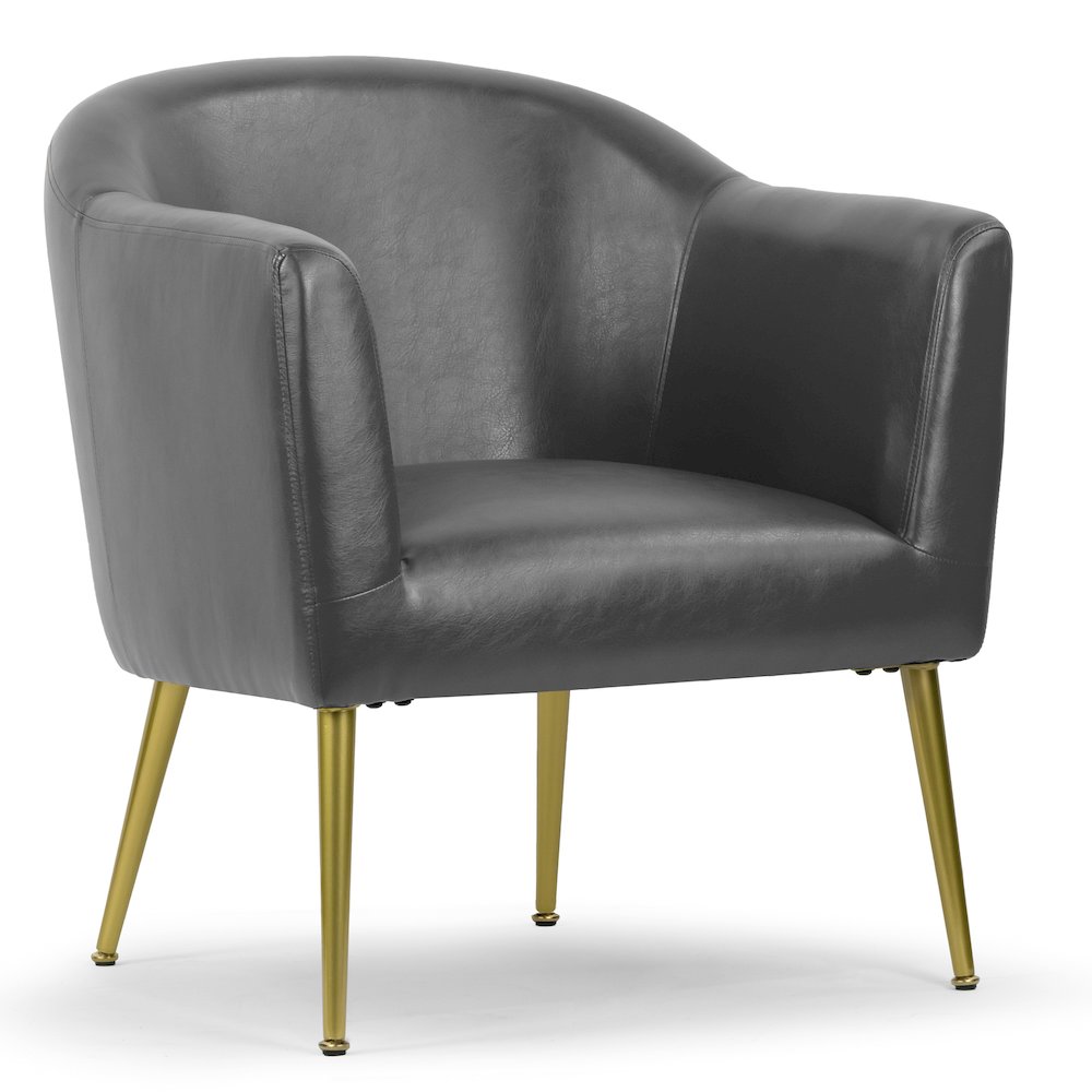 Avi Gray Faux Leather Accent Chair with Golden Legs. Picture 2