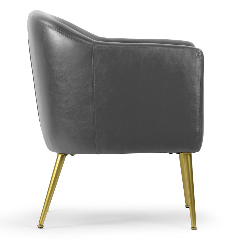 Avi Gray Faux Leather Accent Chair with Golden Legs. Picture 3