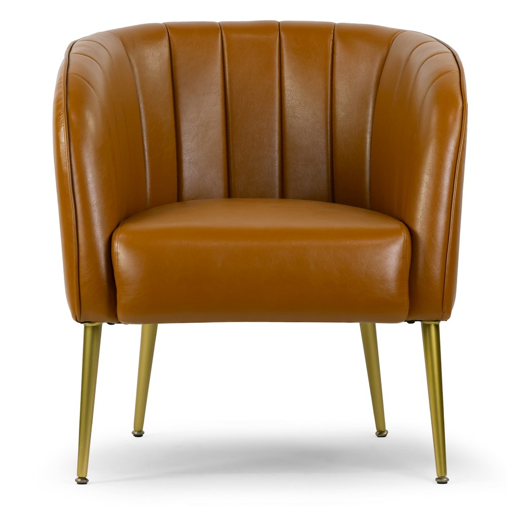 Avia Cappuccino Faux Leather Accent Chair with Decorative Stitching. Picture 1