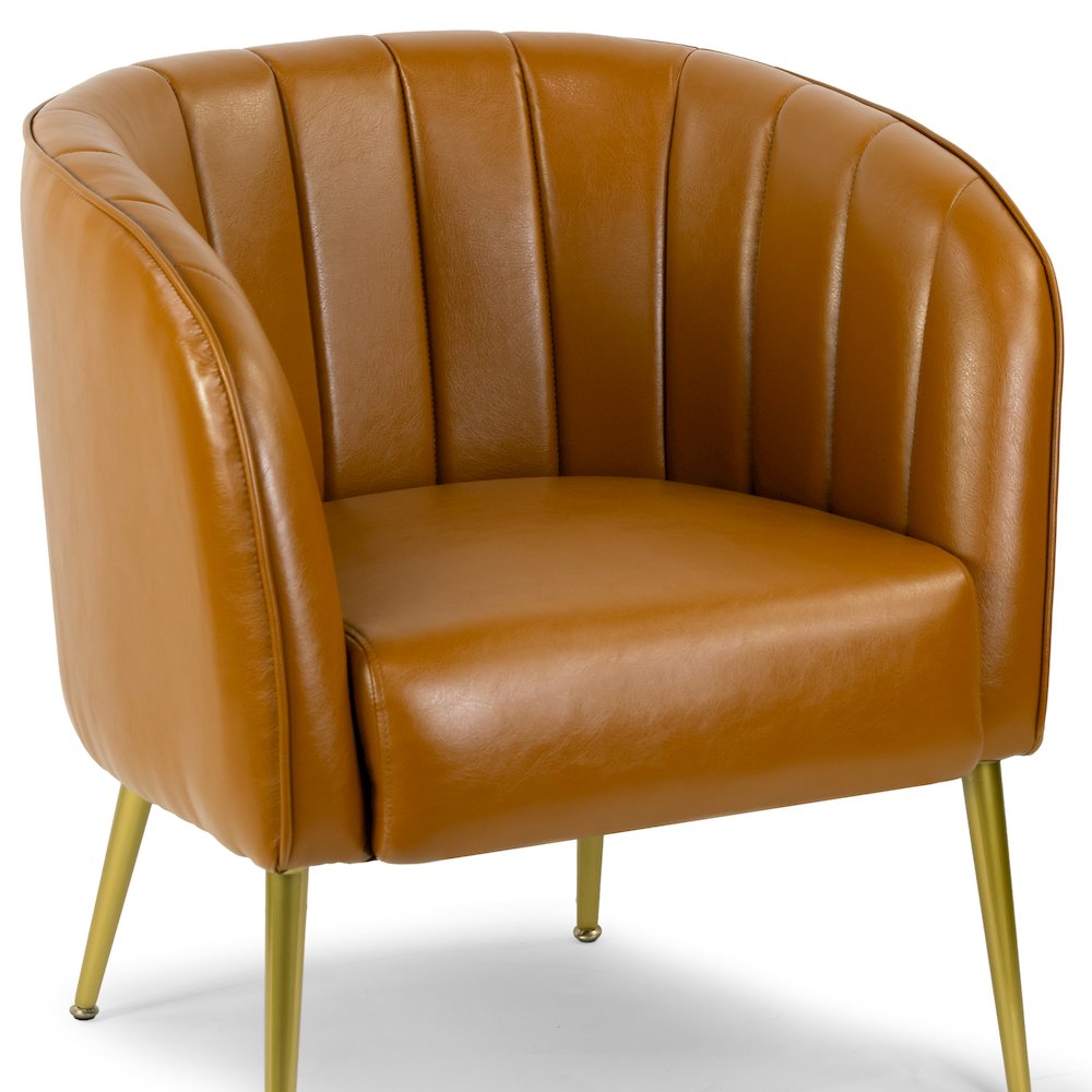 Avia Cappuccino Faux Leather Accent Chair with Decorative Stitching. Picture 5