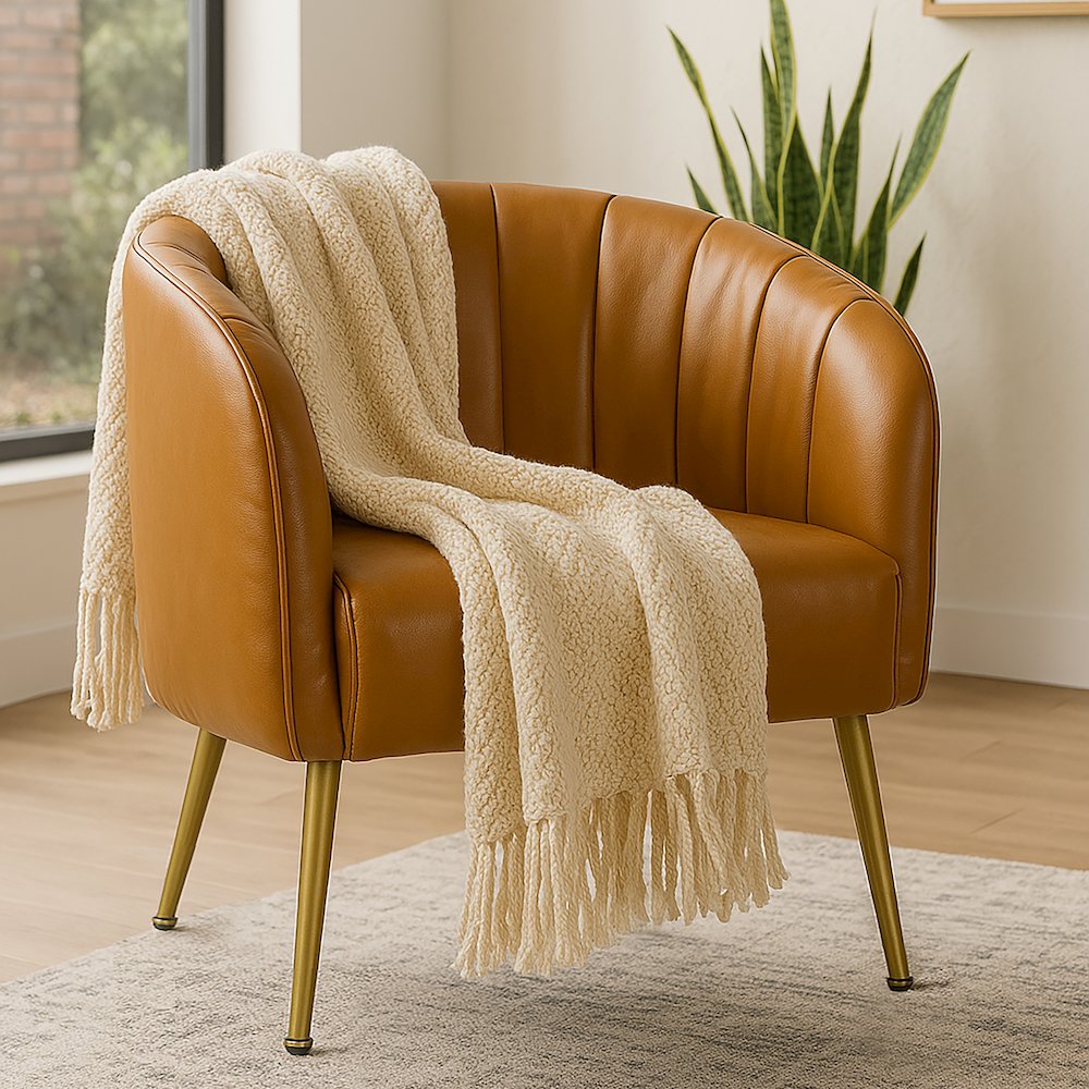 Avia Cappuccino Faux Leather Accent Chair with Decorative Stitching. Picture 6