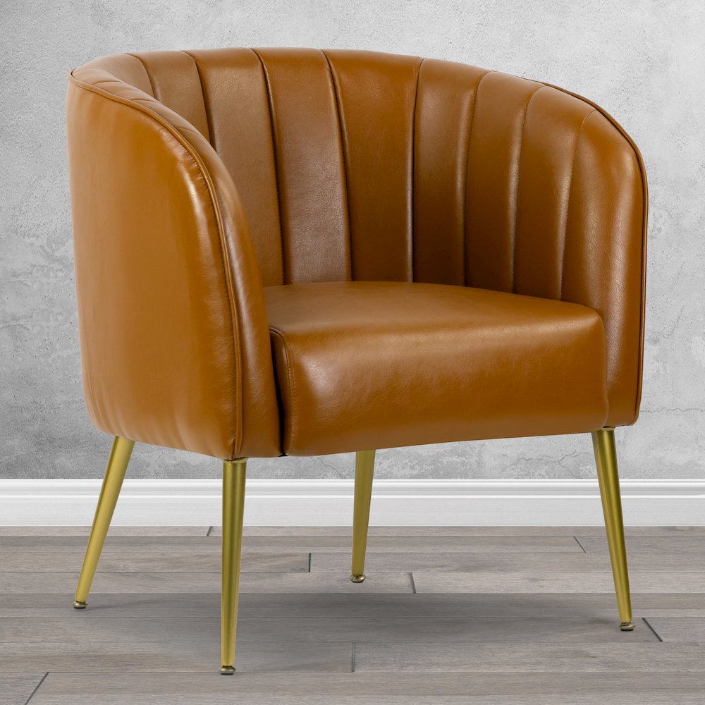 Avia Cappuccino Faux Leather Accent Chair with Decorative Stitching. Picture 7