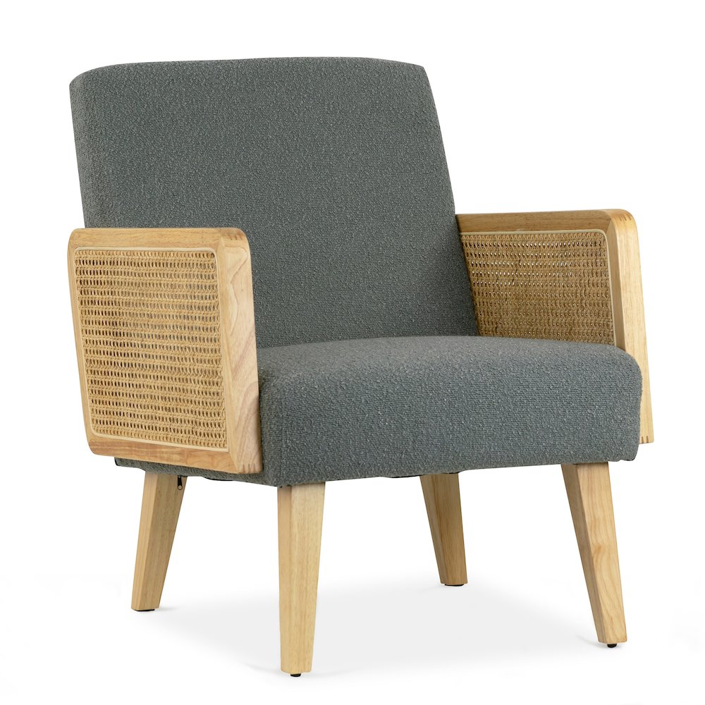 Ayaki Gray Woven Accent Chair with Rattan Arms. Picture 2