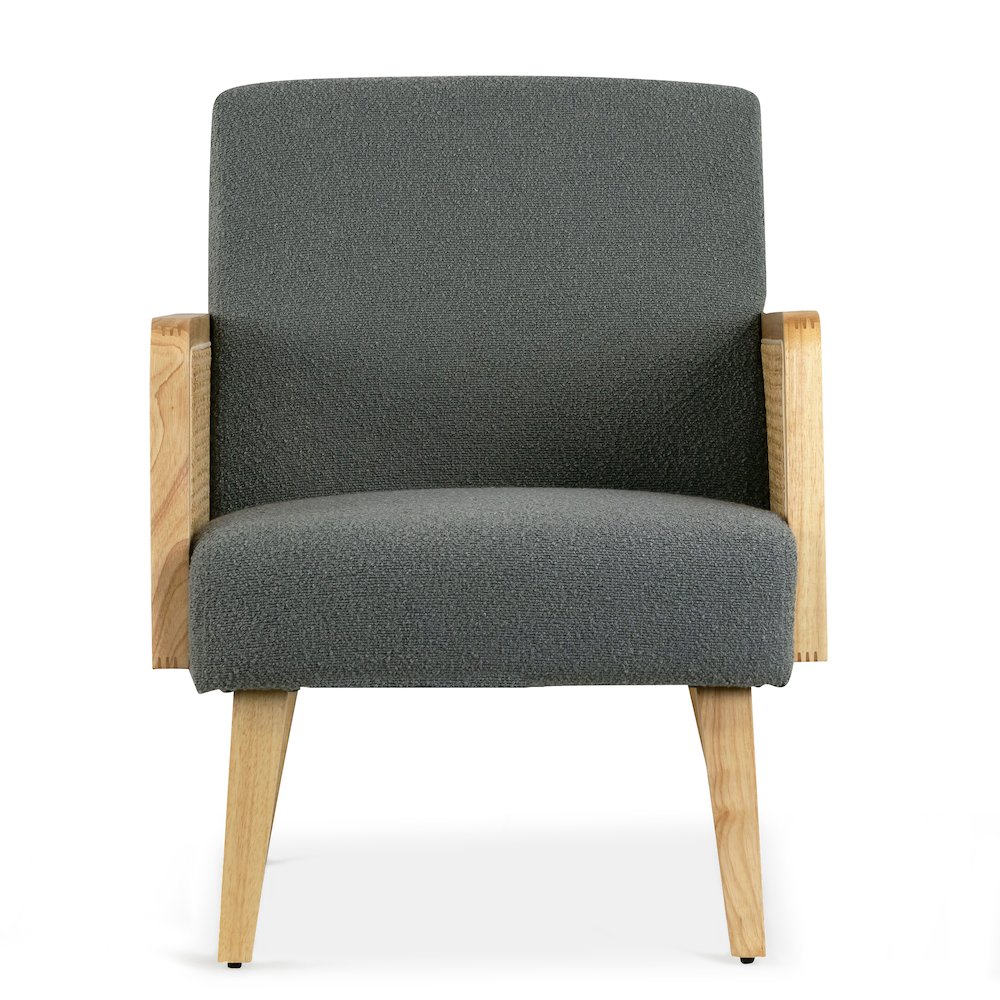 Ayaki Gray Woven Accent Chair with Rattan Arms. Picture 1